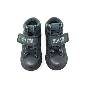 Converse Infant 10 All Star Solid Black Mid Top Strap Lace Sneakers Shoes